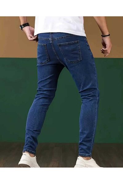 KING SEZAR Boy's Slim Fit Slim Fit Straight Leg Navy Blue Jean Trousers with Pockets
