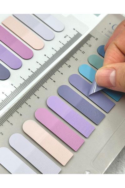 ZeCo Collection 10 Colors Purple and Blue Shades Oval Edge Transparent Pet Index Sticker/Index Sticker/Post-it with Ruler