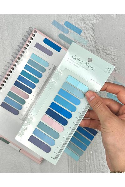 ZeCo Collection 10 Color Ruled Vibrant Blues Tones Oval Edge Transparent Pet Index Stickerindex Sticker/Post-It