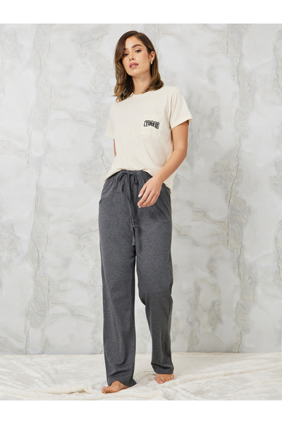 Styli Tired Embroidered Pocket Tee & Pyjama Set