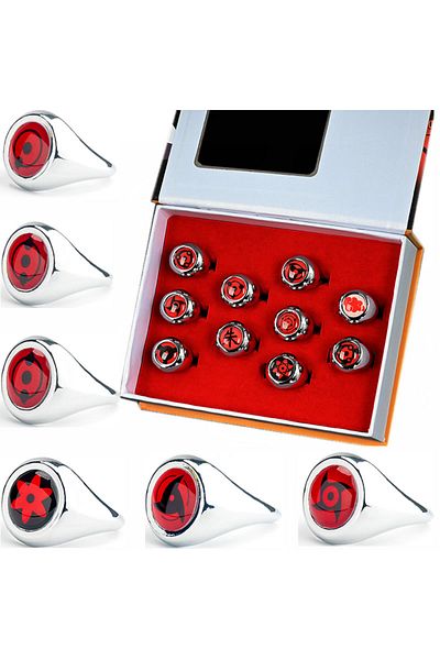 BANDAI 10pcs With Box 10PCS/SET Anime Naruto Akatsuki Itachi Sharingan Rings Action Figure Cosplay Accessor