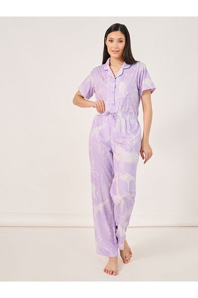 Styli Giraffe Wildlife Print Button Placket Shirt and Pyjama Set
