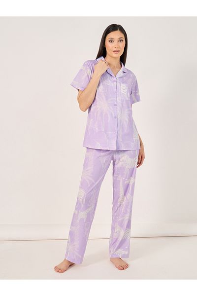 Styli Giraffe Wildlife Print Button Placket Shirt and Pyjama Set