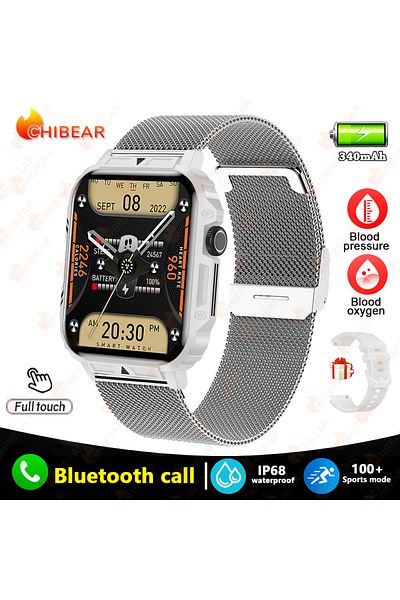 ChiBear Outdoor Military Silver mesh belt 2024 New 1.95 Outdoor Military Man Smart Watch Men Bluetooth Call