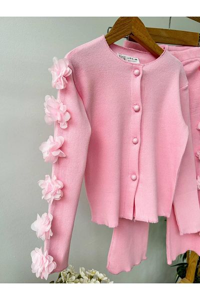 cacakids Girl's Bottom and Top Set with Rose Detailed Tights