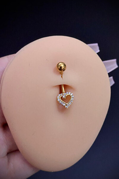 Blisse Piercing Kadın Gold Kalp Zirkon Taşlı Belly Çelik Göbek Piercing