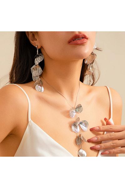 Choice Silver Color Aesthetic Elegant Ginkgo Leaf Pendant Earrings Necklace Set for Women Romantic Bridal T