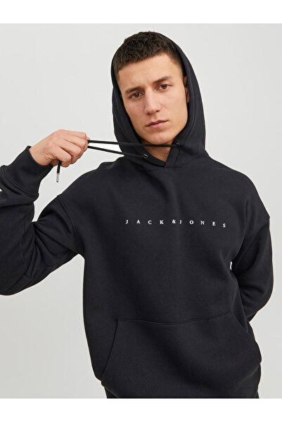 Jack & Jones Logo Print Hoodie with Front Pocket