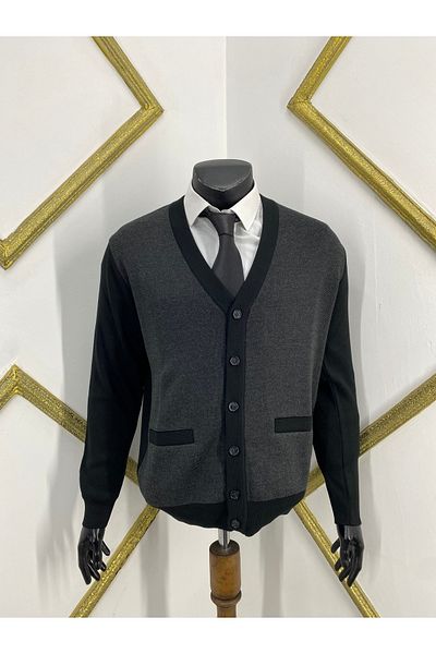 Sadık Collection Fire Knitwear Ανδρική Τσέπη Λεπτομέρεια V λαιμόκοψη μάλλινη ζακέτα 490