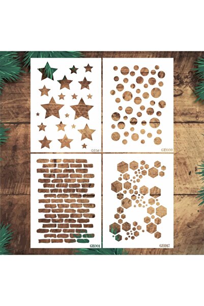 STENCİLTASARIM Stencil Tasarım Geometrik 15x20cm 4 lü Set:28,  Ahşap, Duvar,K...