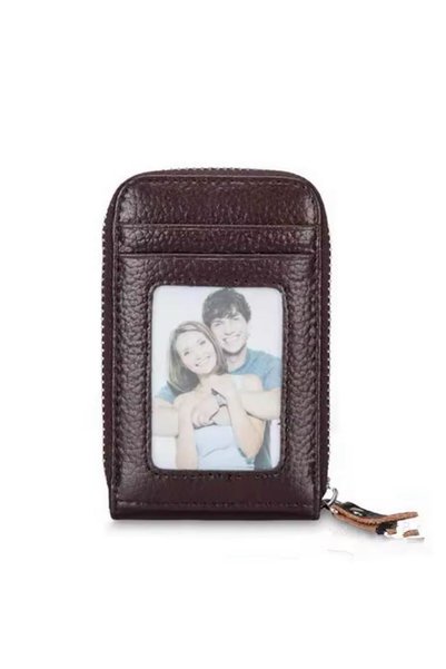 baellerry Unisex 11 Compartment Genuine Leather Zippered Credit Card Holder Wallet