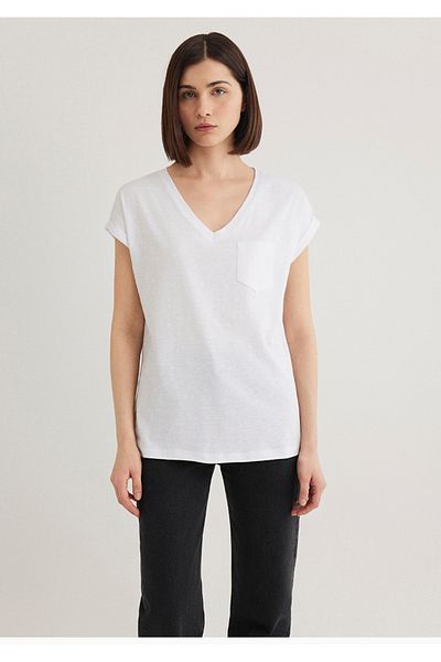 Mavi Tricou de damă cu decolteu în V, cu un singur buzunar