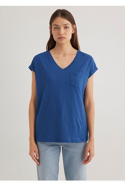 Mavi Tricou cu decolteu în V, cu un singur buzunar