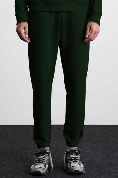 ruNadeS Ανδρική σκούρα πράσινη Basic Standard Fit Άνετη φόρμα Jogger με 3 νήματα μπλε βαμβακερή φόρμα