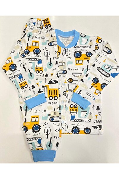 Sparrow Laurel Kepçe Desenli çıtçıtlı erkek bebek pijama takımı (Ekskavatör, Traktör)