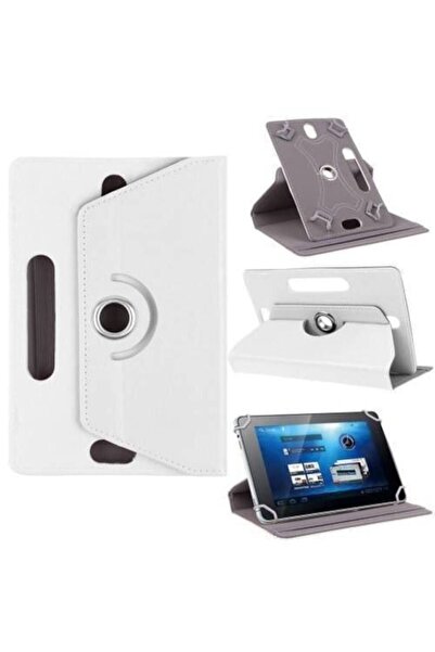 MİCROTECH Hometech Alfa 8SM Uyumlu Lüks Standlı Tablet Kılıfı Beyaz