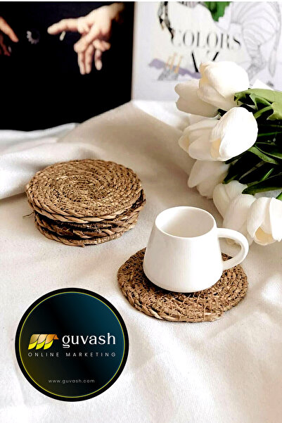 guvash Set de 6 suporturi pentru pahare din răchită, lucrate manual