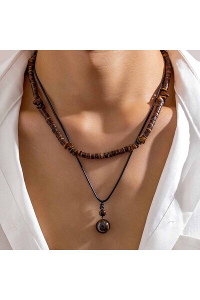 Choice brown Salircon Vintage Ethnic Geometric Gravel Chain Clavicle Necklace...