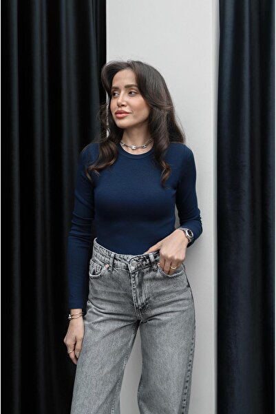 Havoş Navy Blue Hanks Long Sleeve Modal Blouse