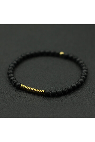 Choice سوار جديد للرجال من لافا بقطر 4 مم مصنوع من حجر الهيماتيت باللون الذهب...