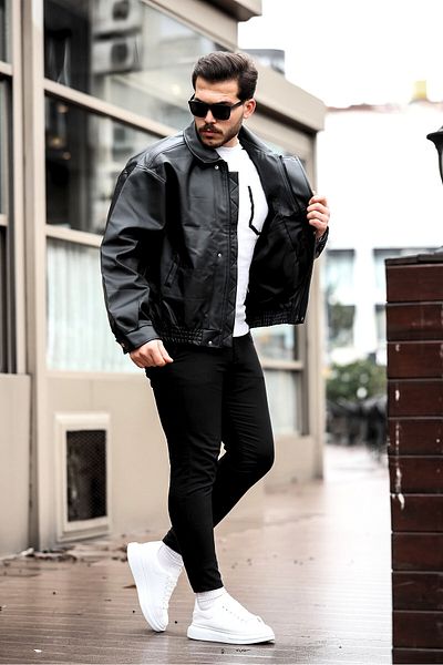 PRİFALDİ Ανδρικό μαύρο Oversize Vintage Δερμάτινο Μπουφάν