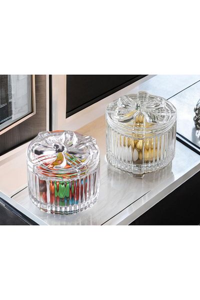 PEKİBU 2-Piece Bow Model Glass Box with Lid - Sugar Bowl Round