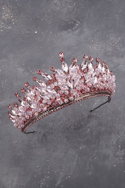 Hayalperest boncuk Pink Crystal Beaded Bridal Wedding Tiara Princess Bridal Hair Accessory