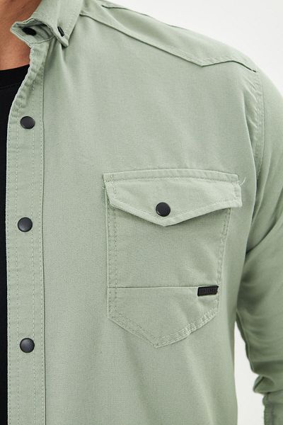 Oyga Ανδρικό βαμβακερό τζιν πουκάμισο Water Green Slim Fit με διπλή εφαρμογή