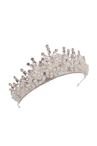 Hayalperest boncuk Crystal Beaded Princess Bridal Crown with White Pearls