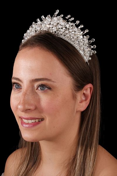 Hayalperest boncuk Crystal Beaded Princess Bridal Crown with White Pearls