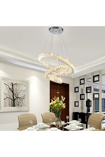 LİVORA LIGHTING Alfa Kristal Taşlı 3 Kademeli Modern Ledli Salon Avize