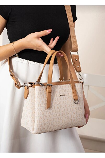 Just Polo JP حقيبة يد وكتف كريمية للنساء من جوستبولو مكونة من 4 أقسام