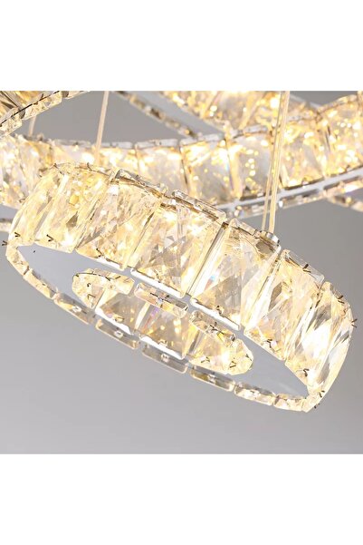 LİVORA LIGHTING Alfa Kristal Taşlı 3 Kademeli Modern Ledli Salon Avize