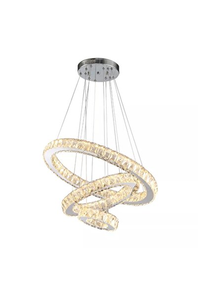 LİVORA LIGHTING Alfa Kristal Taşlı 3 Kademeli Modern Ledli Salon Avize