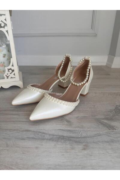 LİNEER Rochie de seară confortabilă, cu toc, cu broderie de perle, de culoare albă, de 5 cm grosime, pantofi de mireasă