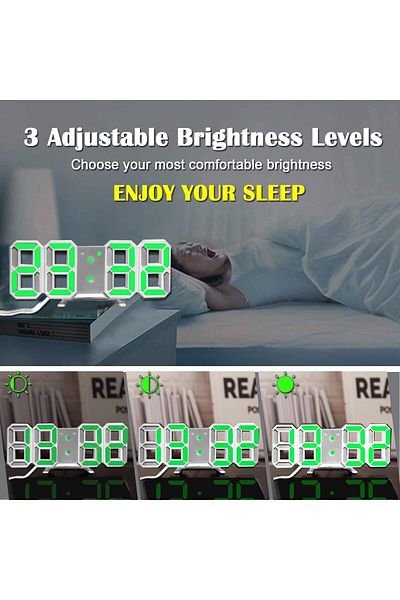COOYA 3D LED Digital Alarm Clock,Multifunctional Number Clock,Brightness Adjustable Temperature Display