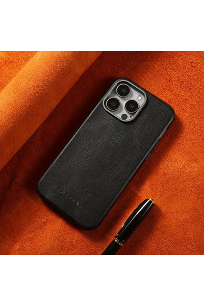 Kipgsm İphone 15 Pro Max İçin Kılıf Kamera Korumalı Gerçek Deri İşlemeli Elde...