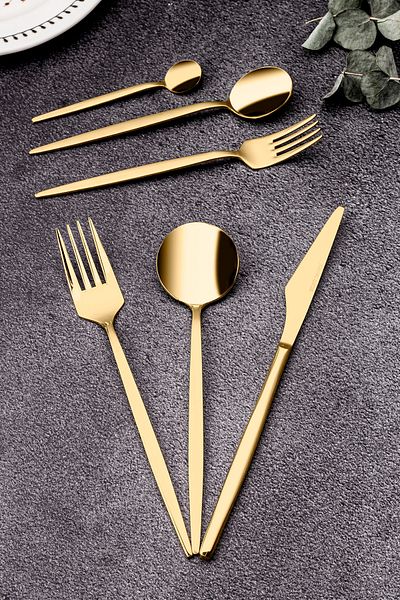 Snippy Fettucini Gold - 36 Piece Stainless Steel Cutlery Set for 6 People 18/10 304 Stainless