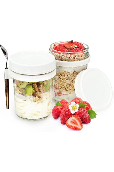 fulina 2 Pack Overnight Oats Containers,with Lids and Spoons,12 Oz Jars ,for Breakfast Yogurt Cereal, Fruit