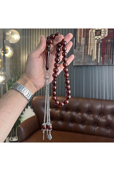 dergah tesbih Şahin Tree Series Fire-i Squeeze Amber Silver Rosary