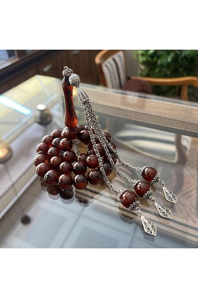 dergah tesbih Şahin Tree Series Fire-i Squeeze Amber Silver Rosary