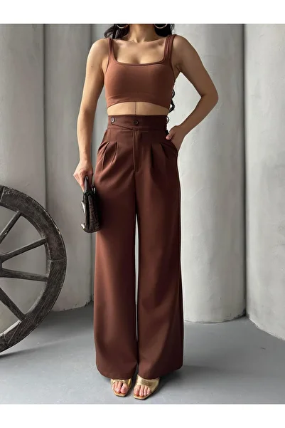 FERZOLAİO Korean Model Brown Palazzo Trousers