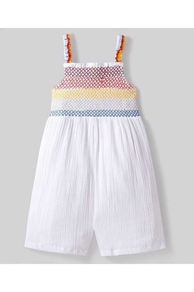 Primo Gino Cotton Crape Colorful Jumpsuit - White