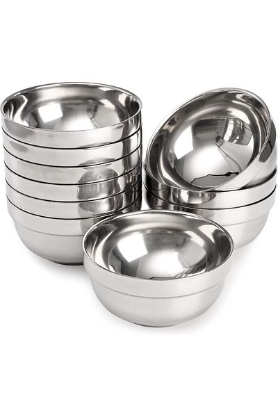 mastergold 10 Pieces 250ml Lightweight Double Walled Stainless Steel Soup Bowls (12CM) For Noodles, Ice Cream