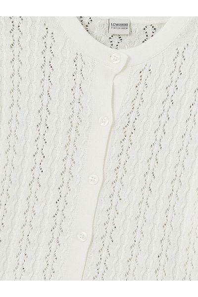 LC Waikiki Lcw Crew Neck Openwork Girl's Knitwear Cardigan Fast Fashion