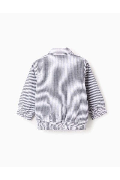 Ziddy Striped Cotton Jacket for Baby Boys, White/Blue