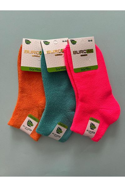 BURÇAK Women's Bamboo - Towel Socks Set of 3 - Mixed Color