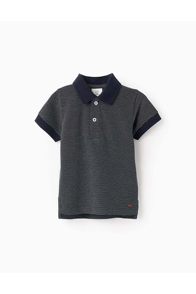 Ziddy Polka Dot Polo for Baby Boys, Dark Blue/White