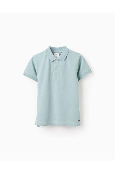 Ziddy Polka Dot Polo for Boys, Light Blue/White