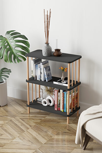 EGEMODÜLER Dekoratif 3 Raflı Parmaklıklı Kitaplık Ahşap Kitaplık Ofis Rafı Ki...